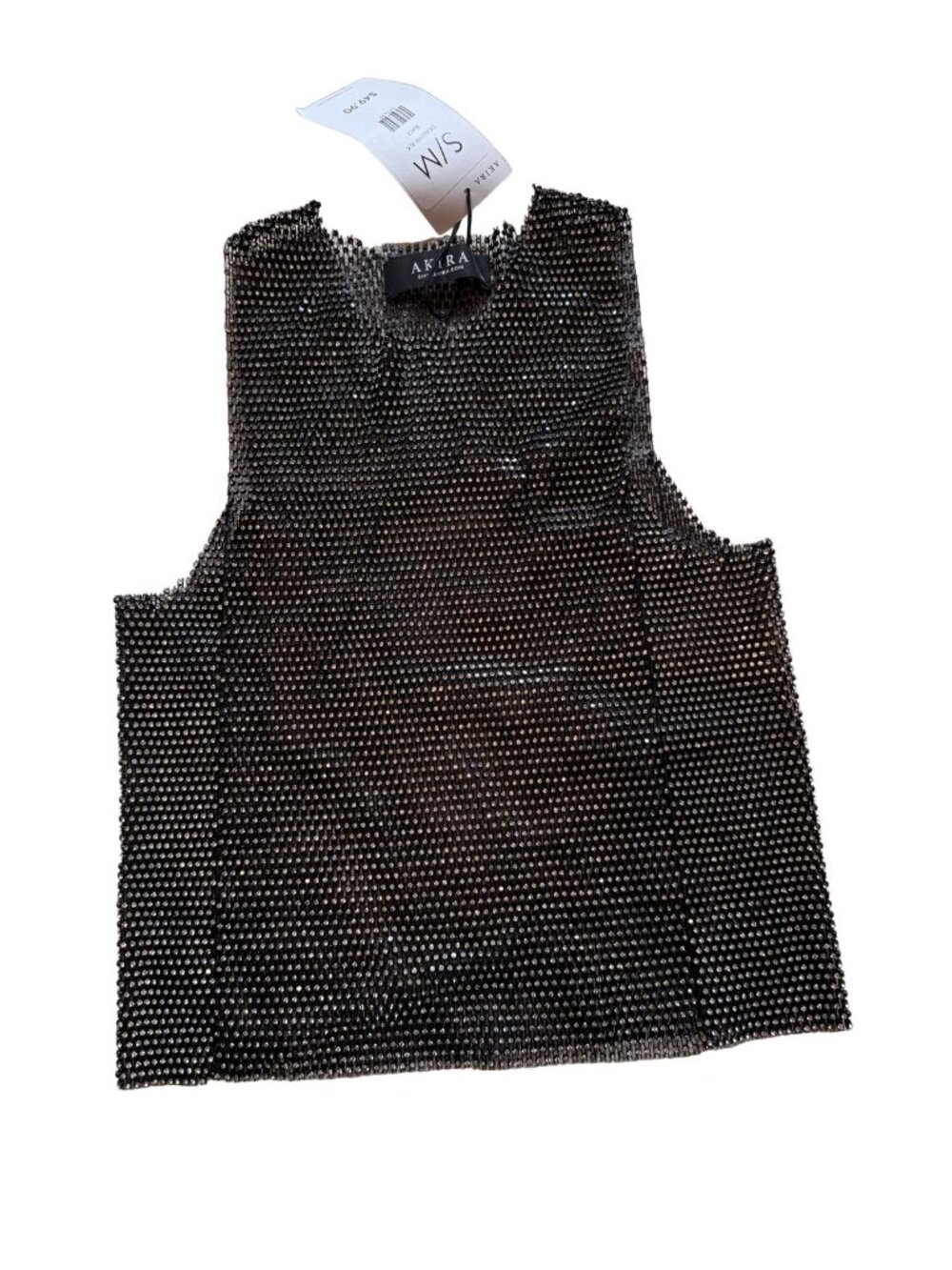 NWT Akira Black Mesh Crop Top Vest S/M Sparkly Rhinestone